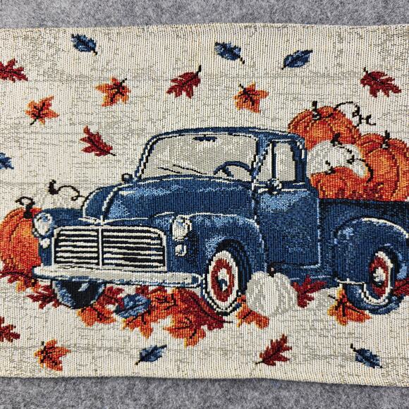 Fall Pumpkin Blue Truck Tapestry Placemats Autumn Leaves Vintage Pickup Truck - Picture 4 of 9